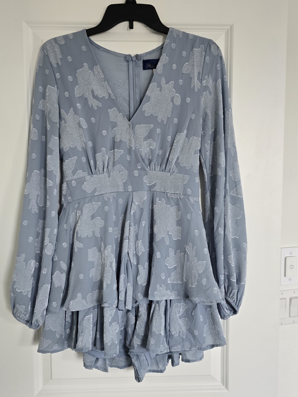 Francesca's Light Blue Floral V-Neck Long Sleeve Romper